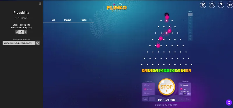 Zrzut ekranu Plinko