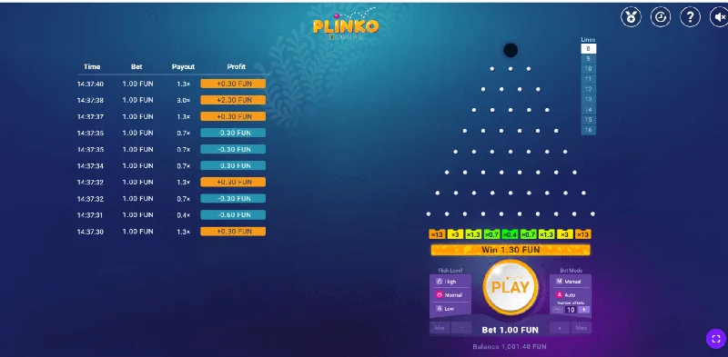 Zrzut ekranu Plinko
