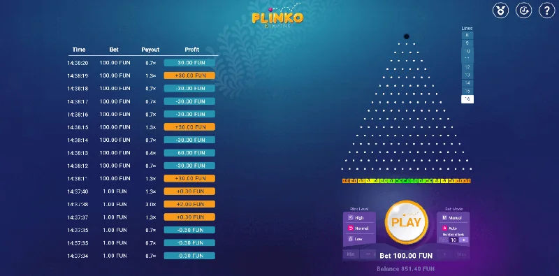 Zrzut ekranu Plinko